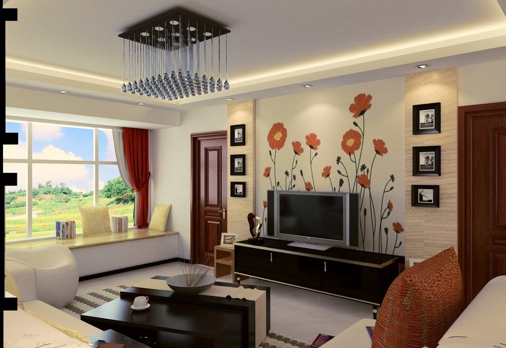 紅色、白色、粉紅色液晶電視背景墻效果圖