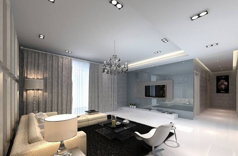 灰色、紅色液晶電視背景墻效果圖