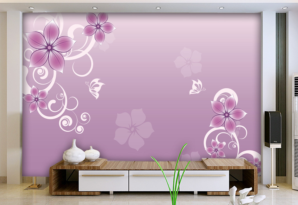 黃綠、粉色，液晶電視背景墻效果圖