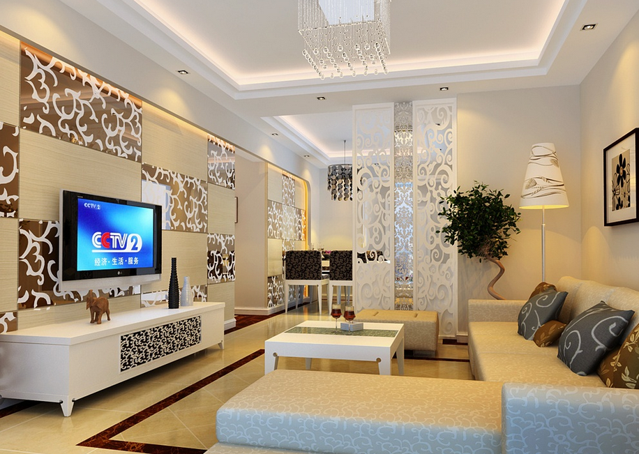 黃色、茶色液晶電視背景墻