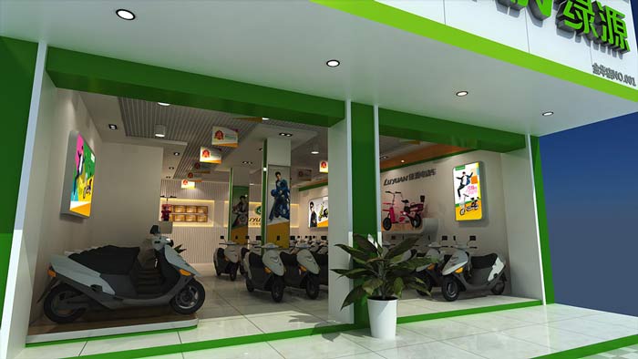 綠源電動車店鋪、店面門面裝修設(shè)計案例效果圖