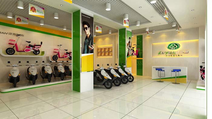綠源電動車店鋪、店面logo墻裝修設(shè)計案例效果圖