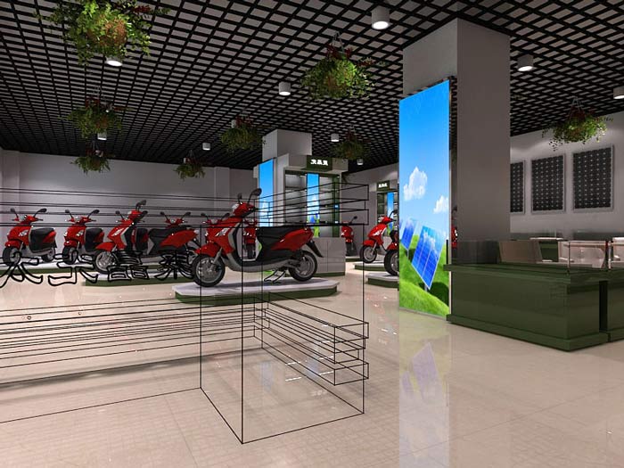 聚晶光太陽(yáng)能電動(dòng)車(chē)店面、店鋪吊頂裝修設(shè)計(jì)案例效果圖