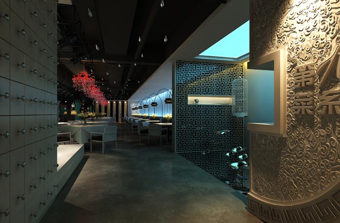 現(xiàn)代中式風(fēng)格中餐廳前臺走廊裝修設(shè)計(jì)案例效果圖