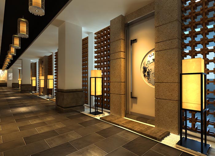 現(xiàn)代中式風(fēng)格中餐廳過道裝修設(shè)計(jì)案例效果圖