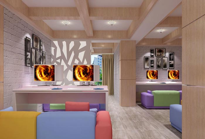 現(xiàn)代簡約風格網(wǎng)咖上網(wǎng)區(qū)域裝修設計案例效果圖