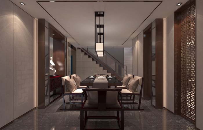 一世情園新中式別墅樓梯裝修設(shè)計(jì)案例效果圖