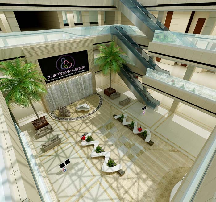 大慶市婦女兒童醫(yī)院大堂裝修設計案例效果圖