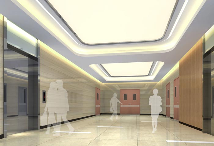 人民醫(yī)院室內電梯區(qū)域裝修設計案例效果圖