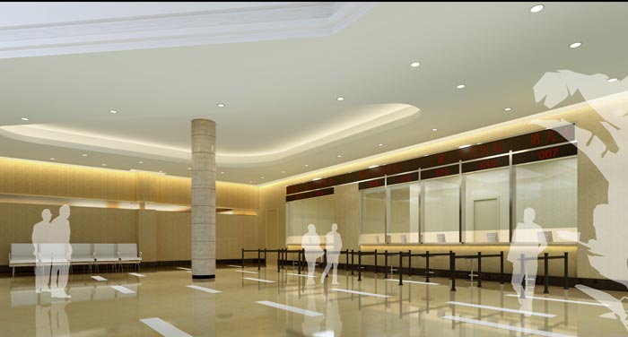 人民醫(yī)院室內掛號廳裝修設計案例效果圖
