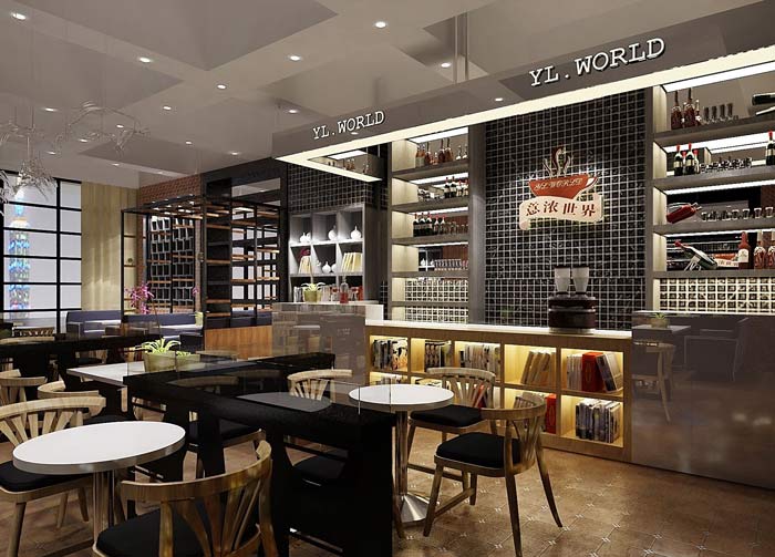 書苑咖啡館廳前臺區(qū)域裝修設(shè)計案例效果圖