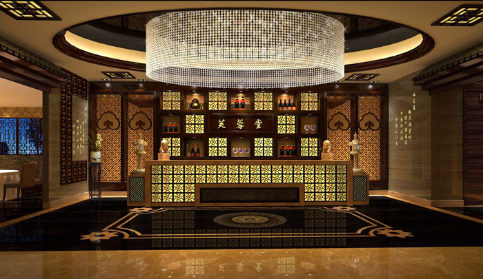 簡潔、大氣中式餐廳前臺裝修設(shè)計案例效果圖