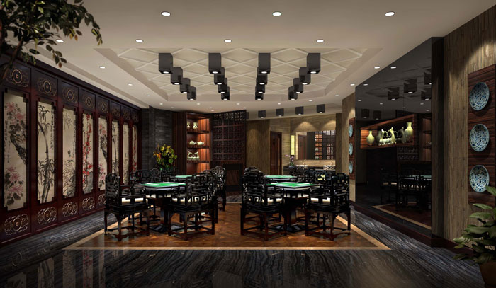 簡潔、大氣中式餐廳前臺接待區(qū)域裝修設(shè)計案例效果圖