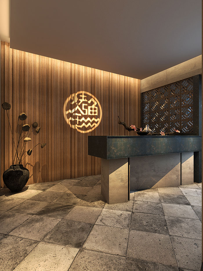 時而驚奇、時而陶醉的烤魚店前臺裝修設(shè)計方案效果圖