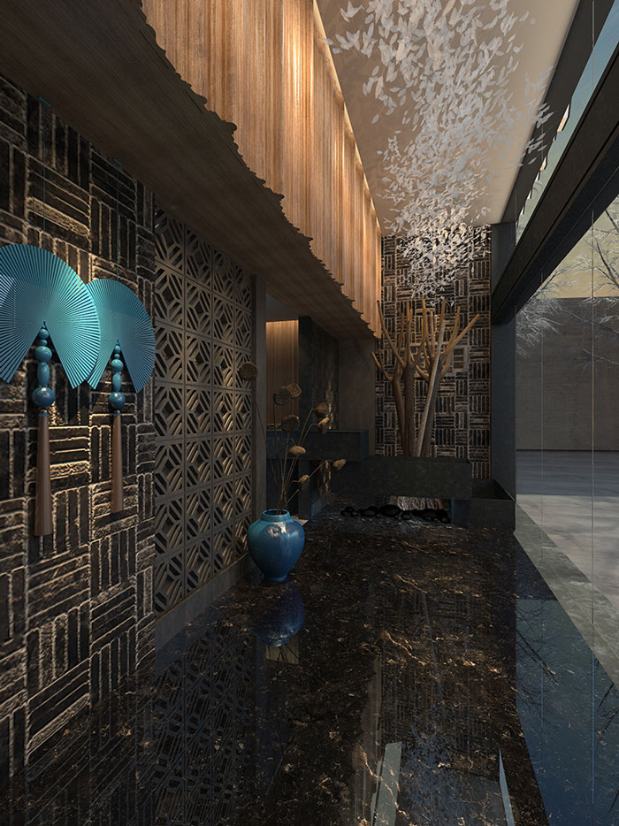 時而驚奇、時而陶醉的烤魚店過道裝修設(shè)計方案效果圖