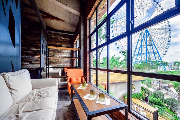 340平方工業(yè)風與LOFT風格相結(jié)合的餐廳陽臺區(qū)域設(shè)計效果圖