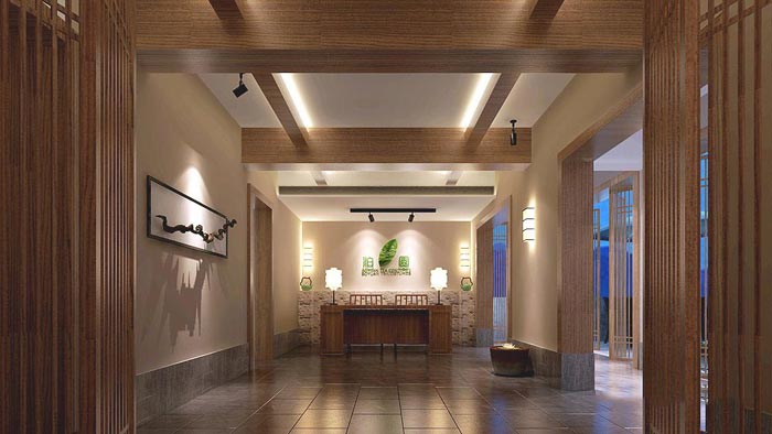 茶文化主題酒店前臺裝修設(shè)計案例效果圖