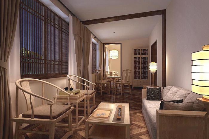 茶文化主題酒店交流室裝修設(shè)計案例效果圖