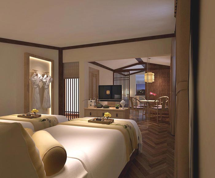 茶文化主題酒店雙人套間裝修設(shè)計案例效果圖