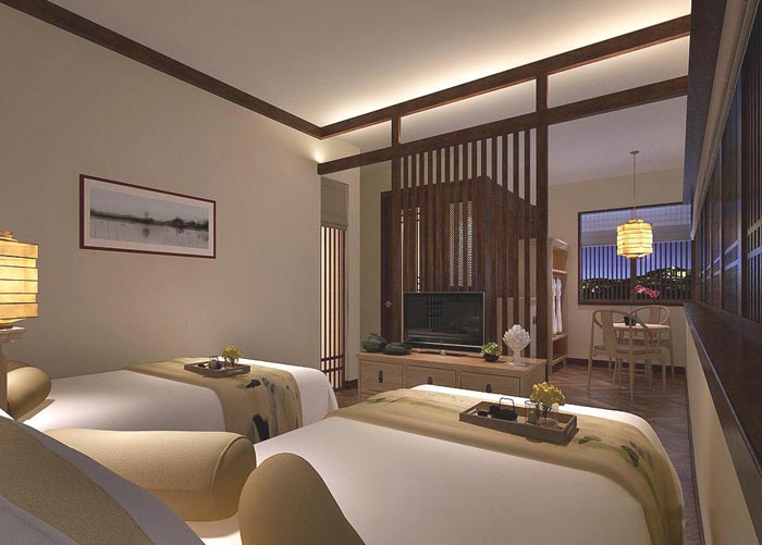 茶文化主題酒店客房裝修設(shè)計案例效果圖