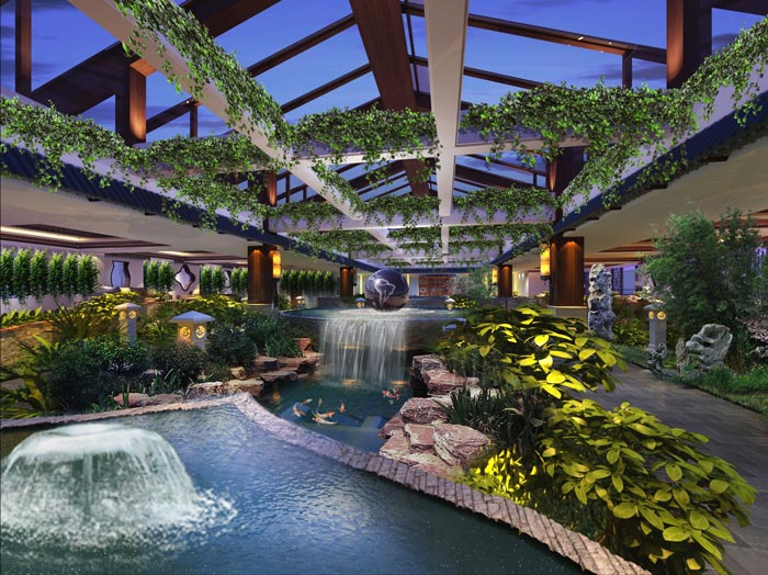 度假酒店室內觀賞區(qū)裝修設計案例效果圖