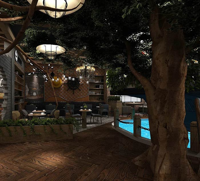 海賊王主題餐廳餐區(qū)裝修設(shè)計效果圖