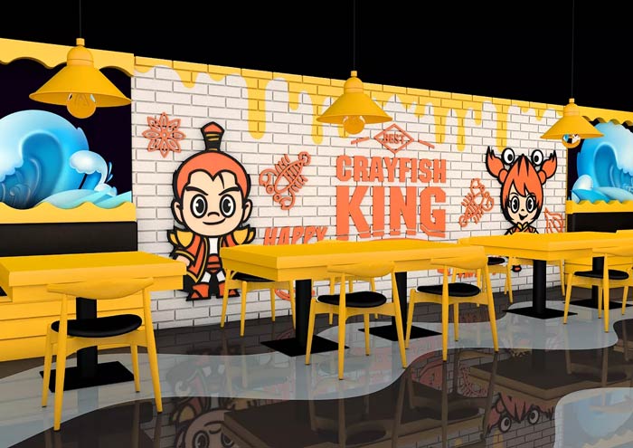 小龍蝦主題餐廳餐桌裝修設(shè)計效果圖