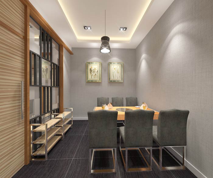 魚火鍋店六人包廂裝修設(shè)計效果圖