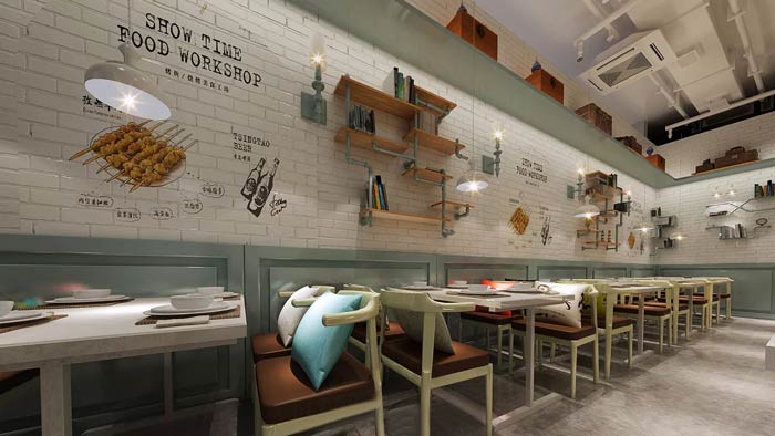 烤魚(yú)燒烤店四人區(qū)裝修設(shè)計(jì)效果圖