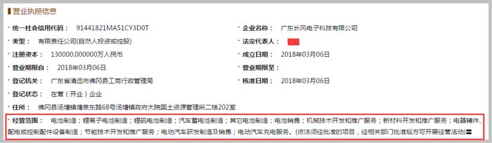 長風電子科技公司經(jīng)營范圍截圖