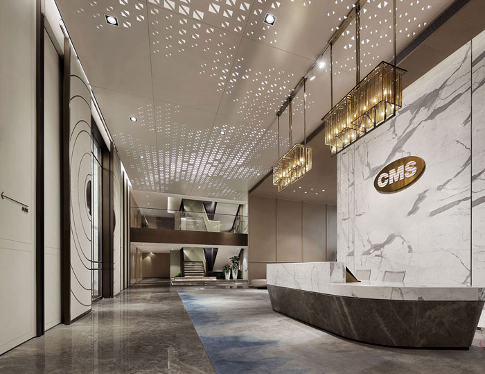 藥業(yè)公司辦公室前臺大廳裝修設計效果圖