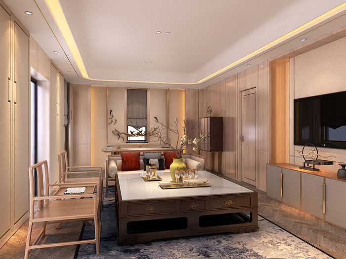 新中式辦公室洽談區(qū)設(shè)計效果圖