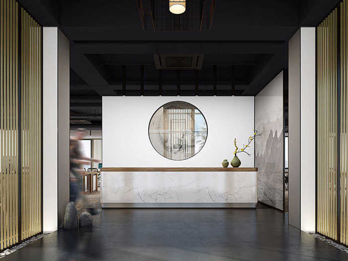 新中式禪意辦公室進(jìn)門(mén)區(qū)裝修效果圖