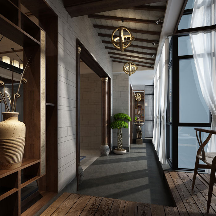 小型中式辦公室陽(yáng)臺(tái)過道裝修設(shè)計(jì)效果圖