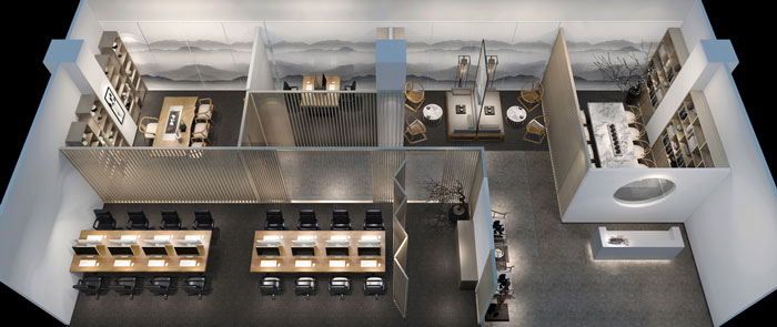 現(xiàn)代中式辦公室裝修設計平面圖