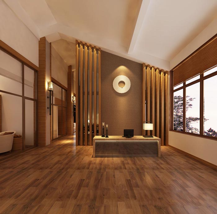 中式風(fēng)格辦公室前臺效果圖