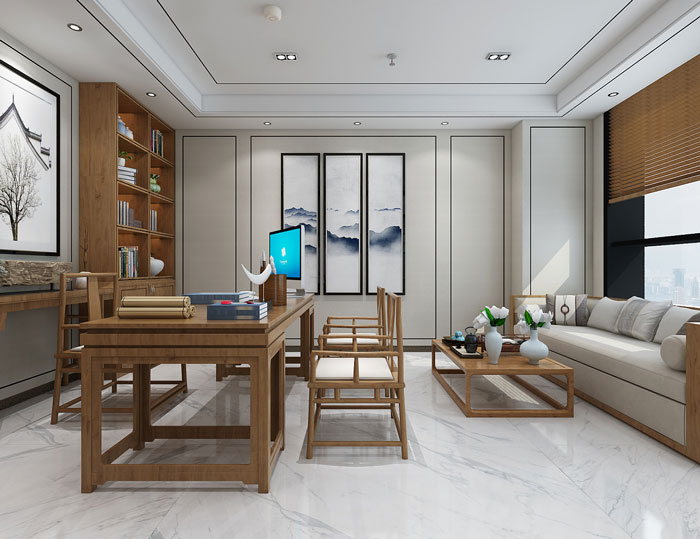 新中式總經(jīng)理辦公室裝修設計效果圖